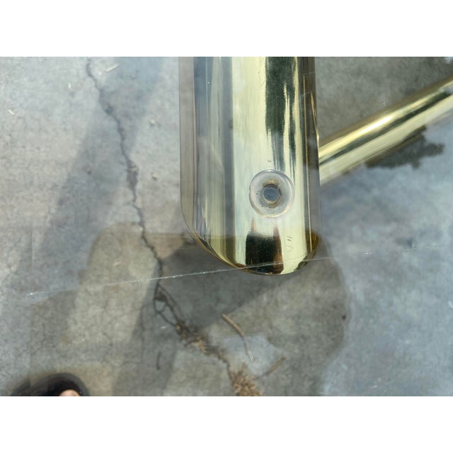 1970s Attributed to Karl Springer Hollywood Regency Style MCM Brass Tubular Coffee Glass Table For Sale - Image 4 of 18