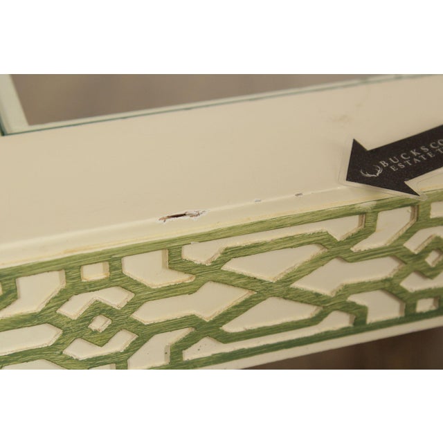 Hollywood Regency Pair Of Lacquered Greek Key Glass Top End Tables For Sale - Image 11 of 18