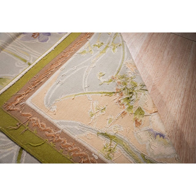 Textile 9x12 Vintage Aubusson Flat Weave Wool Rug, Light Blue Art Nouveau Floral For Sale - Image 7 of 15