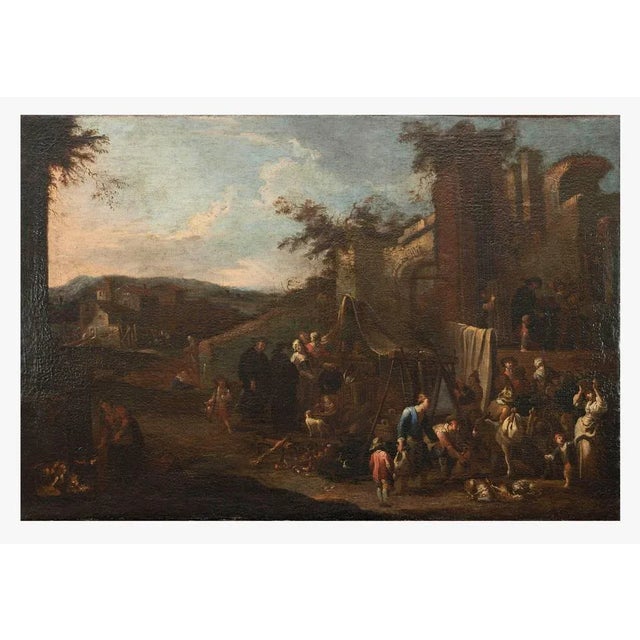 Pietro Domenico Olivero, Market Scene, Oil Paint on Canvas, 18th Century For Sale - Image 4 of 4