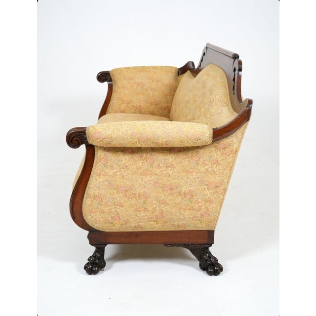 Mid 18th Century Antique American Empire Mahogany Settee With Scrolled Arms and Claw Feet For Sale - Image 5 of 9