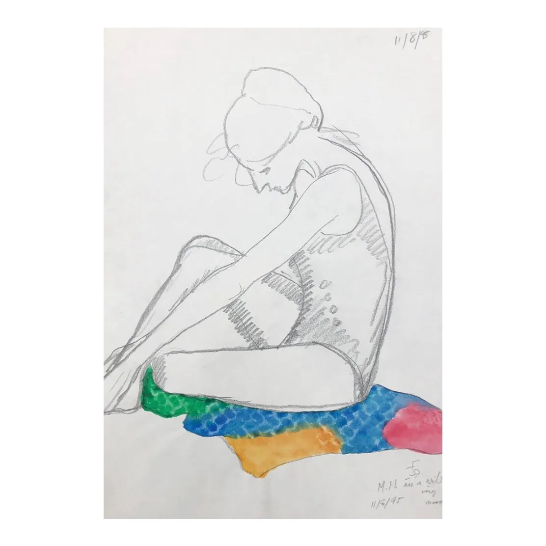 1995 James Bone Female Figure Watercolor | Chairish