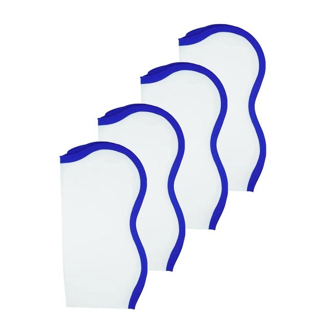 Handmade Scalloped Napkins, White with Royal Blue Piping - Set of 4 For Sale - Image 4 of 4