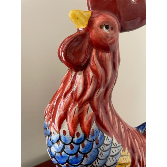 Vintage French Hand Painted Ceramic Majolica Rooster Figurine 15" For Sale In Philadelphia - Image 6 of 8