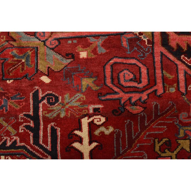 Heriz Rug 9'9'' X 12'6'' Red Wool Vintage Tribal Hand-Knotted Oriental Carpet For Sale - Image 11 of 15