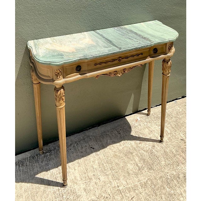French Vintage Marble Top Carved Console Wall Table For Sale - Image 3 of 15
