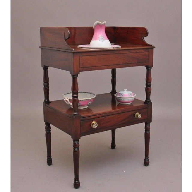 Early Victorian 19th Century mahogany washstand, having a high shaped gallery and fitted with an insert for a wash bowl,...
