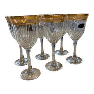 1980s Vintage Gilded Venetian Inspired Stemware Wine Glasses- Set of 6