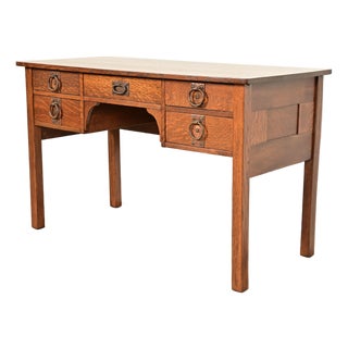 Gustav Stickley Antique Mission Oak Arts & Crafts Writing Desk, Newly Refinished For Sale