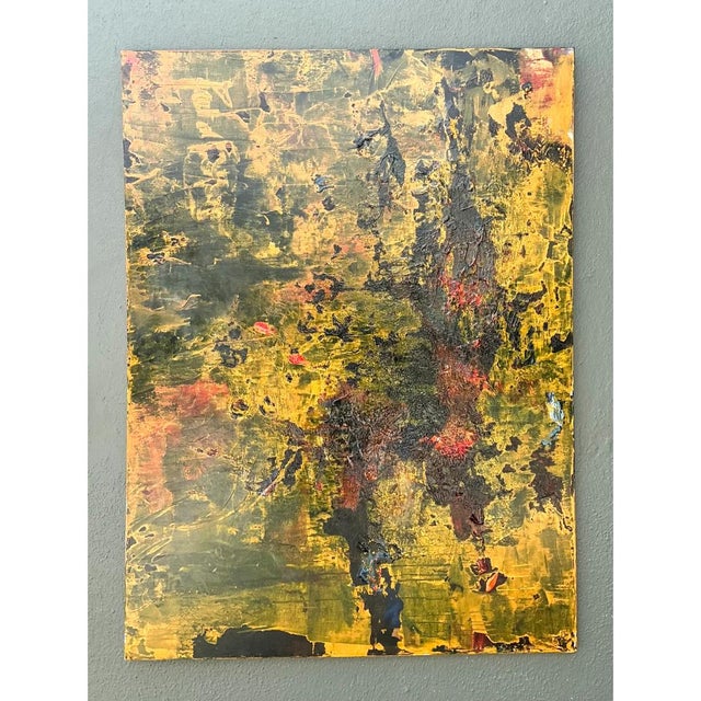 Yellow Vintage Abstract Expressionist Painting on Canvas For Sale - Image 8 of 12