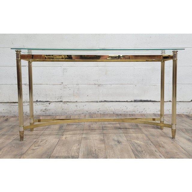 Labarge Vintage Mid Century Hollywood Regency Labarge Style Brass and Glass Hall Table For Sale - Image 4 of 10