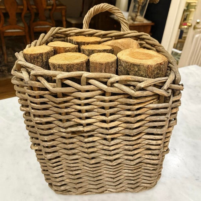 Wood Vintage Kubu Rattan Rare, Rare One Handled, Almost Square Gathering Basket For Sale - Image 7 of 8