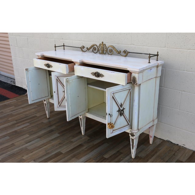 Brass Vintage Karges Neoclassical Painted Sideboard With Brass Gallery Rail | Louis XVI Style, 1950s For Sale - Image 8 of 18