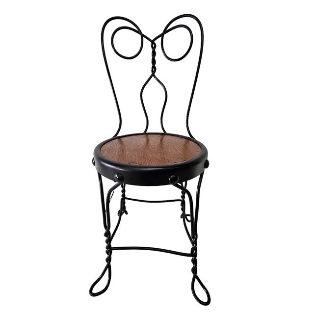 Victorian Circa 1910 American Victorian Child's Twisted Wire Chair With Original Wood Seat For Sale - Image 3 of 11