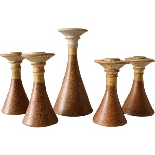 Studio Pottery Candlesticks - Set of 5 For Sale
