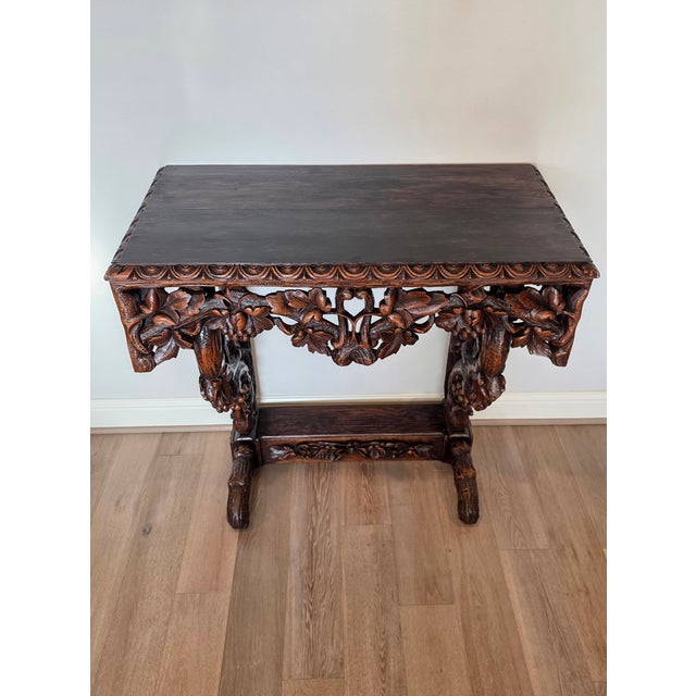Rustic 19th Century Rustic Black Forest Highly Carved Wooden Server Console Table For Sale - Image 3 of 18