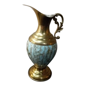 1970s Solid Brass Enamel Pitcher Vase Made in Holland