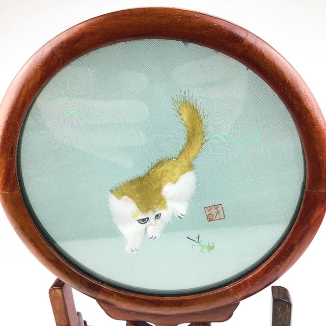 Vintage Table Screen Silk Thread Cats For Sale - Image 9 of 13