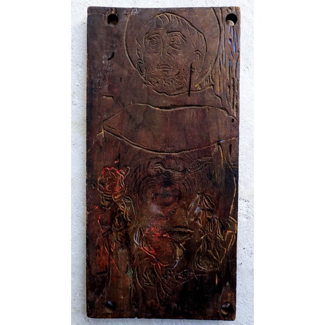 Original Spiritual Devotional Wood Carving Wood Cut by Sante Graziani. Sante Graziani (1920-1981) Surrealist American,...