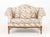 Chinese Chippendale Style Geometric Leaf Upholstered Settee, on walnut legs with three cushions. 34" H x 43" W x 32" D;...