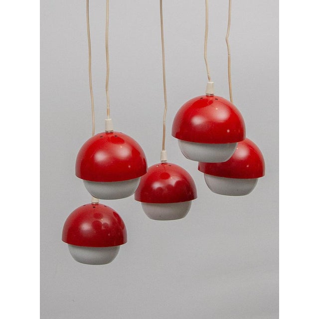 Red Space Age Red and White Five Metal Globes Cascade Pendant from Lyfa, 1969 For Sale - Image 8 of 11