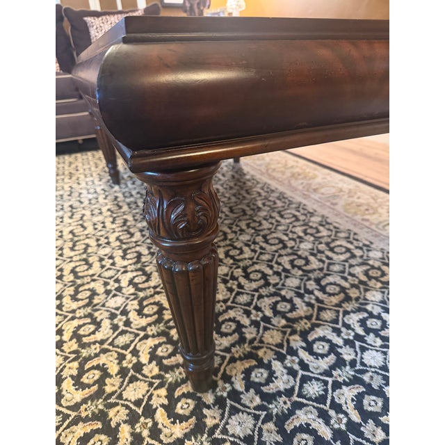 Vintage Regency Style Mahogany Parquetry Coffee Table With Flame Mahogany Apron For Sale - Image 12 of 15