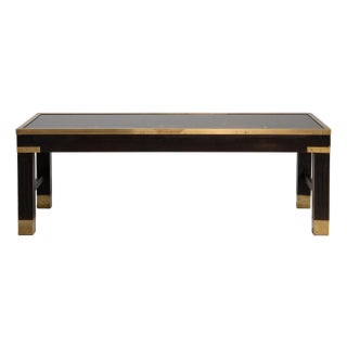 1960s Wood & Brass Coffee Table With Glass Covered Relief Of Galloping Horses For Sale