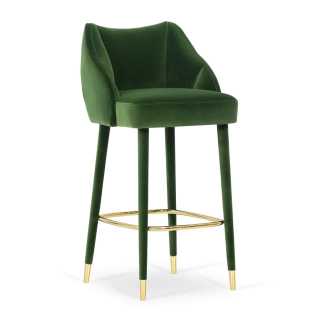 Figueroa Bar Stool in Green Velvet from Insidherland For Sale - Image 11 of 11