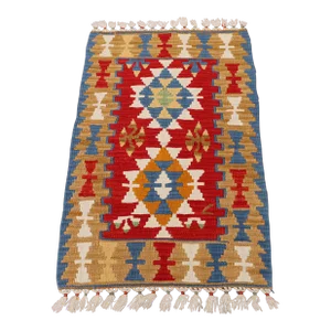 1970s Southwestern Style Geometric Design Handmade Red Oushak Accent Kilim Rug