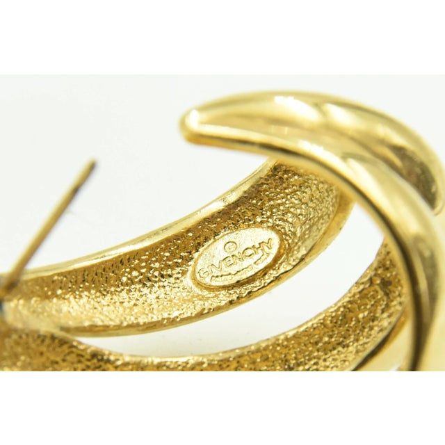 Gold Givenchy Large Gold Toned Stylized Open Swirl Ribbon Hoop Earrings - 2 Pieces For Sale - Image 8 of 9
