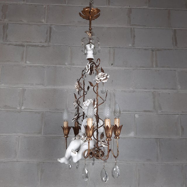 Antique Chandelier in Ceramic and Iron, 1950s For Sale - Image 6 of 18