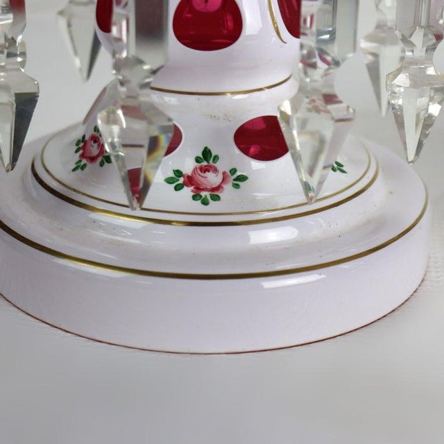 Pair Antique Bohemian Cutback Cranberry to Clear Lusters With Crystals C1890 For Sale - Image 4 of 7