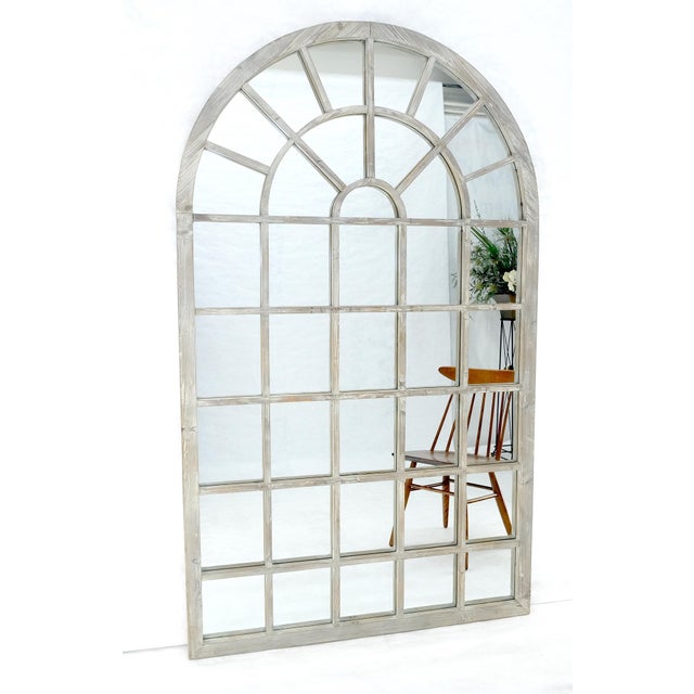 Taupe Country Style Large Dome Shape 47x79" Wall Mirror Distressed Finish Wood For Sale - Image 8 of 11