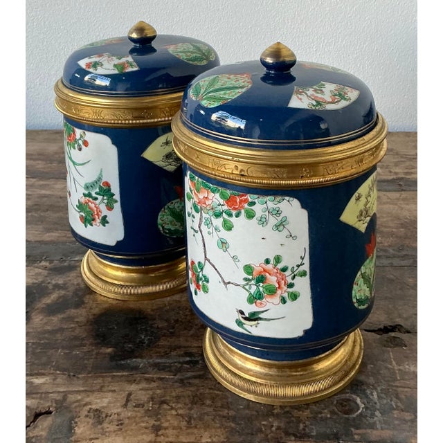 French Vintage Asian Lidded Floral Ceramic Jars - A Pair For Sale - Image 3 of 7