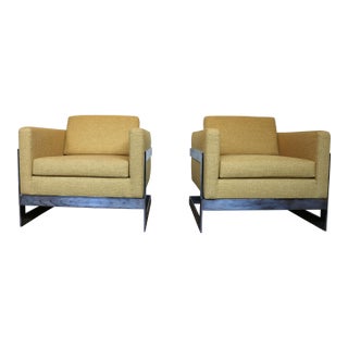 Mid-Century Pair of T-Back “Floating Cube” Lounge Chairs Milo Baughman Style — Circa 1970s For Sale