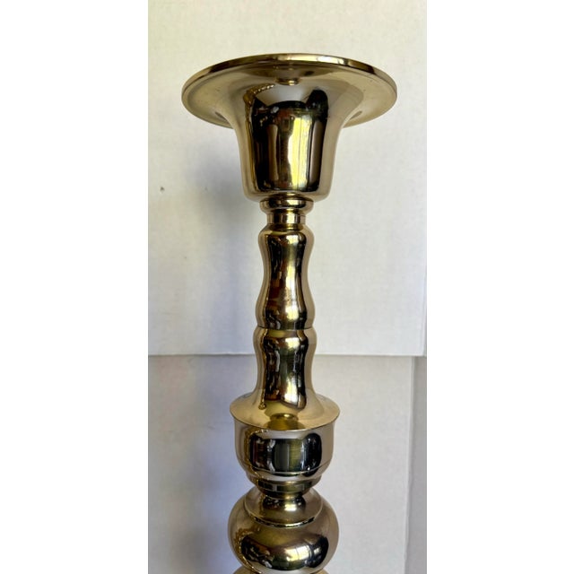 Vintage Pair of Brass 25" Tall Floor Candle Holder Candle Stands For Sale In Los Angeles - Image 6 of 12