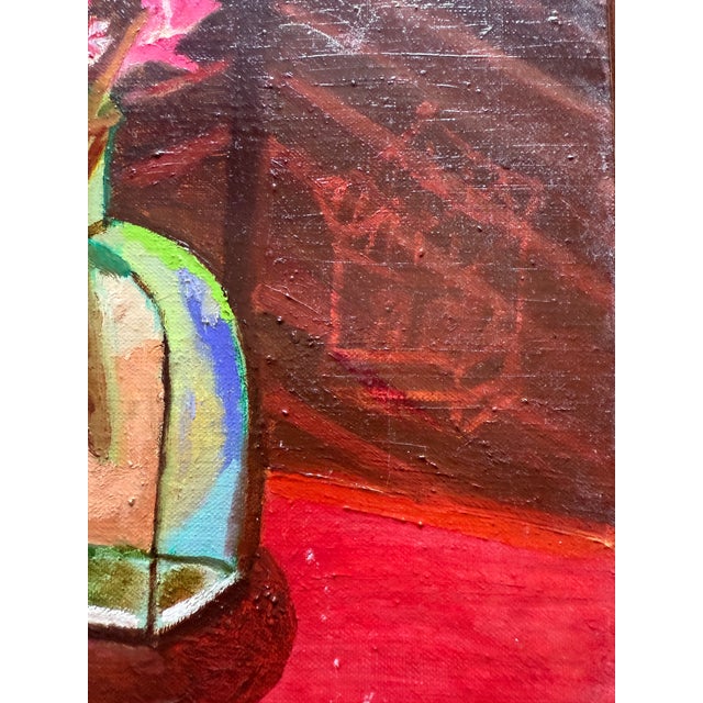 Still Life of Pink Orchids in a Blue Vase, Oil Painting For Sale In Houston - Image 6 of 10