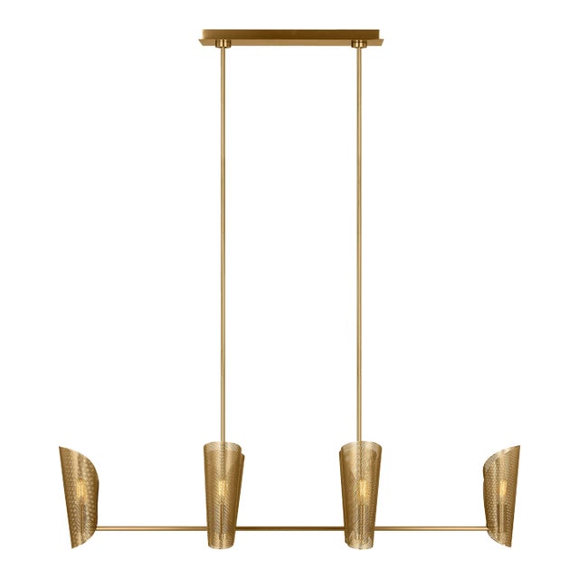 Christiane Lemieux by Visual Comfort Studio Plivot 6-Light Large Linear Chandelier in Burnished Brass For Sale