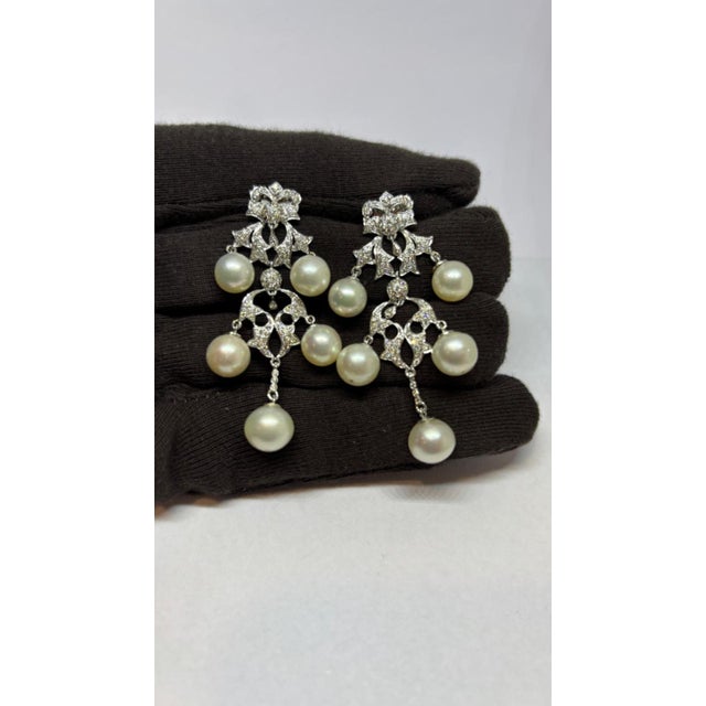 Modern Natural Pearl 49.47cts & Diamond 1.35cts Earring in 14k Gold For Sale - Image 3 of 8