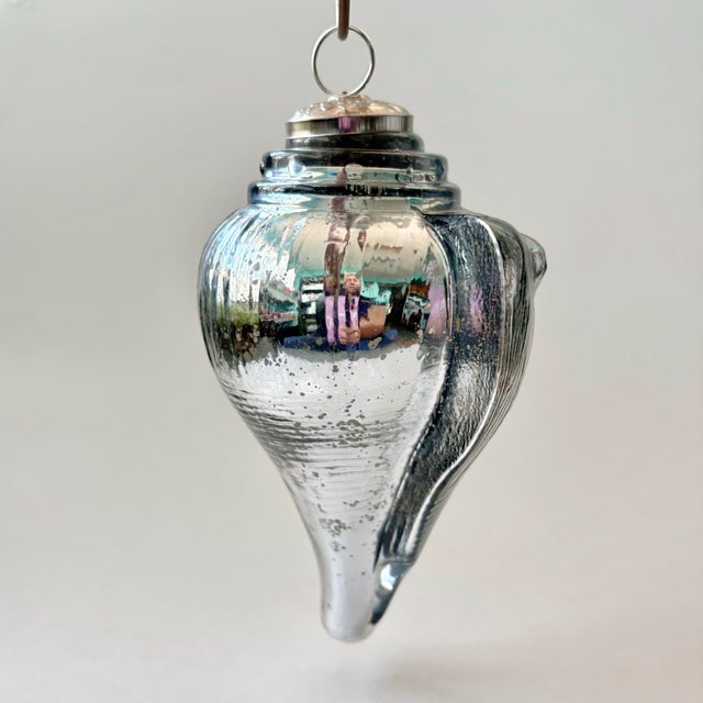 Hollywood Regency Oversized Vintage Mercury Glass Conch Shell Christmas Ornament - Kugel Style For Sale - Image 3 of 8