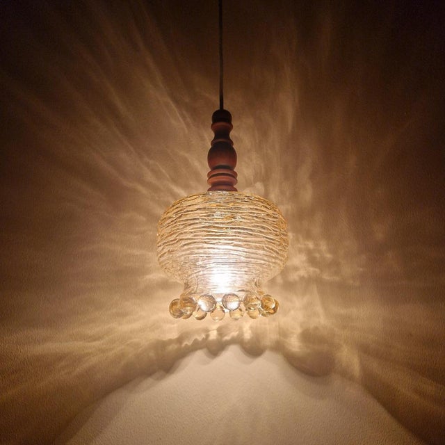 Mid-Century Glass and Wood Pendant Lamp, 1960s For Sale - Image 10 of 11