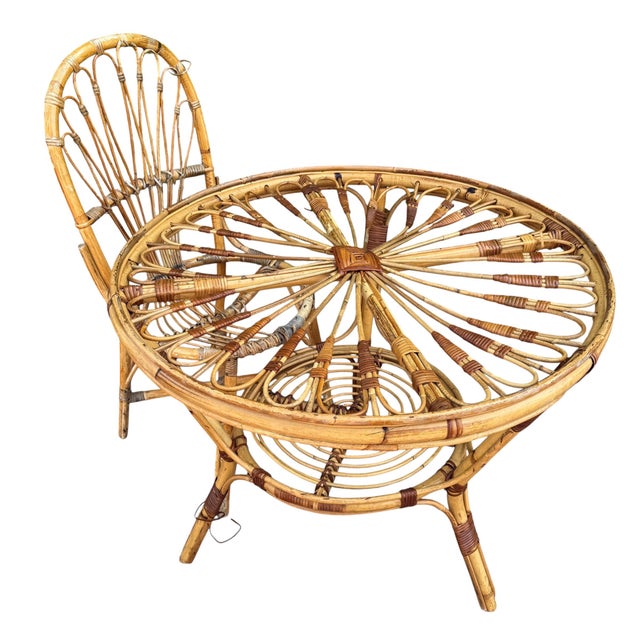 1950s Vintage French Rattan Table, 1950s For Sale - Image 5 of 13