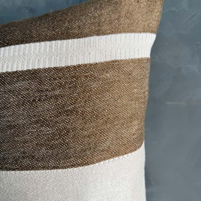 Railroad Stripe Belgian Linen Pillow With Insert For Sale - Image 4 of 5