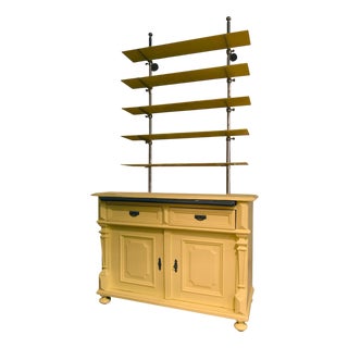 Yellow Wood Buffet with Yellow Glass Shelves, 1850 For Sale