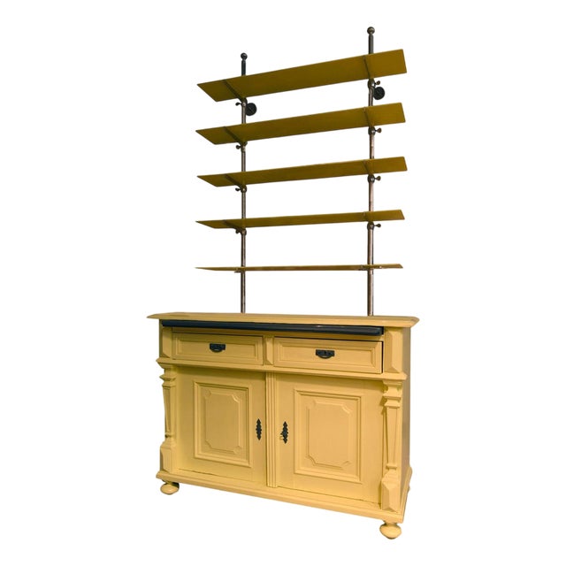 Yellow Wood Buffet with Yellow Glass Shelves, 1850 For Sale