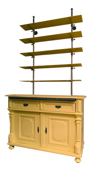 Yellow Wood Buffet with Yellow Glass Shelves, 1850
