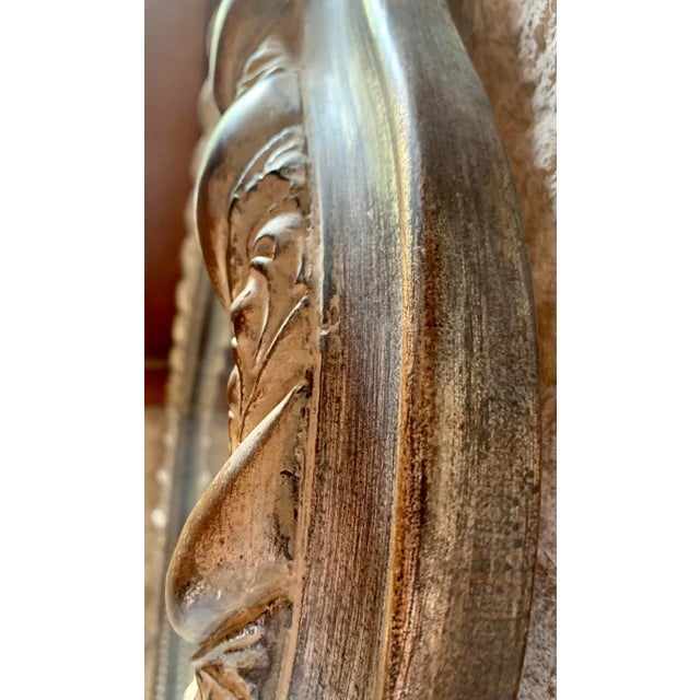 Early 21st Century Faux Giltwood Wall Mirror With Curved Top and Decorative Scroll, Bead Border For Sale - Image 5 of 13