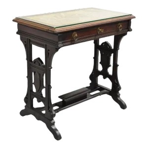 19th Century Antique Eastlake Victorian Carved Walnut Small Sewing Stand Tapestry Side Table