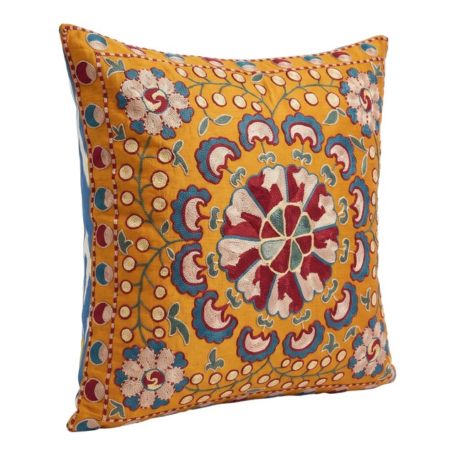 Contemporary Outpost Original Marigold Rosette Suzani Pillow For Sale