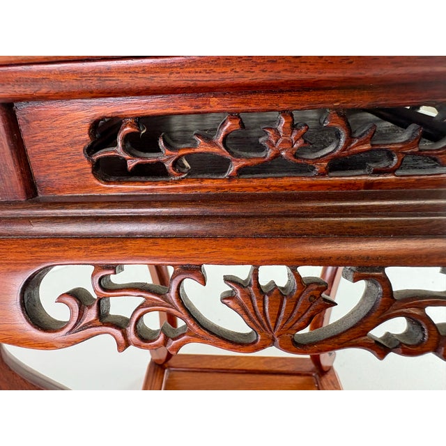 Auburn Hand Carved Chinese Export, Mahogany Pedestal Table For Sale - Image 8 of 9